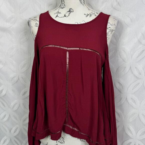 Lovers + Friends Red Cold Shoulder Long Sleeve Top Size M - Picture 4 of 8